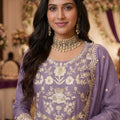 Luxury Lavender Organza Embroidered Palazzo Suit with Designer Dupatta for Wedding Wear