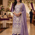 Luxury Lavender Organza Embroidered Palazzo Suit with Designer Dupatta for Wedding Wear
