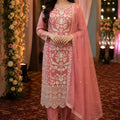 Elegant Pink Organza Embroidered Palazzo Suit with Designer Dupatta for Wedding Wear