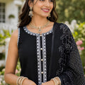 Stunning Black Chinon Silk Embroidered Designer Palazzo Suit with Dupatta for Wedding