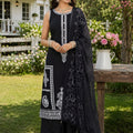 Stunning Black Chinon Silk Embroidered Designer Palazzo Suit with Dupatta for Wedding