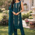 Graceful Rama Green Georgette Embroidered Designer Palazzo Suit with Dupatta for Women