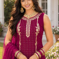 Stylish Rani Pink Georgette Embroidered Designer Palazzo Suit with Dupatta for Women