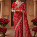 Traditional Red Bridal Saree with Designer Blouse Piece