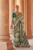 White Green Patola Silk Saree Chevron Ikat Weaving and Zari Border