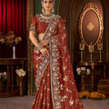 Maroon Silk Bridal Saree with Heavy Gold Zari Embroidery Designer Blouse