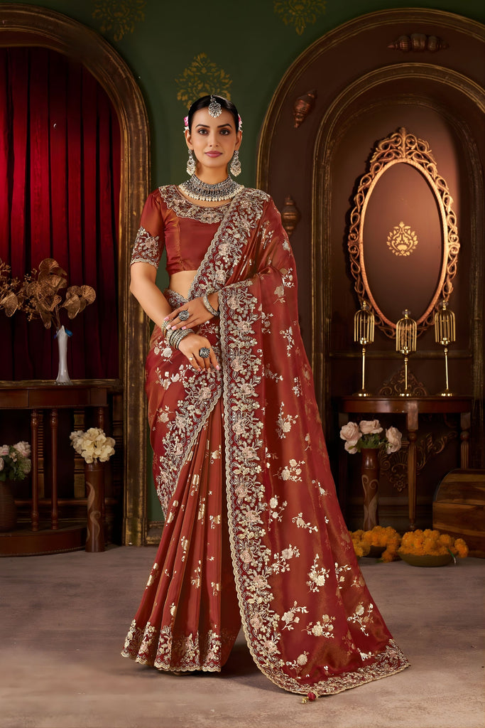 Maroon Silk Bridal Saree with Heavy Gold Zari Embroidery Designer Blouse