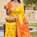 Yellow Orange Silk Blend Saree with Traditional Woven Border 