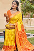 Yellow Orange Silk Blend Saree with Traditional Woven Border 