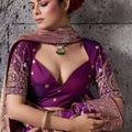 Magenta Banarasi Silk Saree Gold Zari Border Floral Weaving Saree