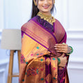 Rani Pink Kanjivaram Silk Saree with Gold Zari Border Butti Work