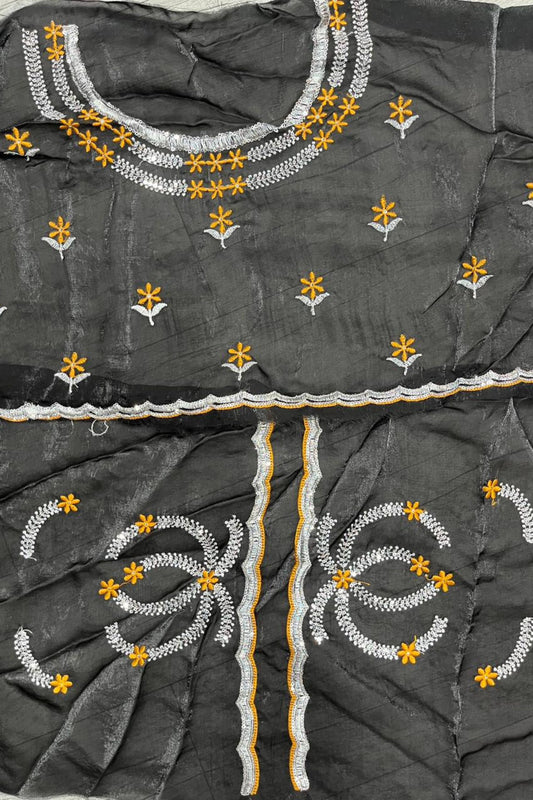 Mustard Gold Tissue Silk Saree Black Embroidered Sequin Designer Blouse
