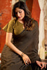 Dark Brown and Olive Dual Tone Silk Saree with Minimal Design