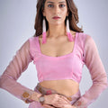 Designer Pink Organza Saree with Floral Embroidery Saree