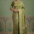 Olive Green Heavy Embroidered Banarasi Silk Saree