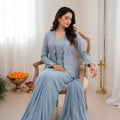 Blue Ready-to-Wear Saree Heavy Embroidered Designer Jacket