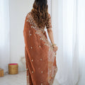 Rust Brown Organza Silk Saree with Heavy Designer Blouse