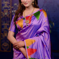 Lavender Soft Silk Saree with Multicolor Designer Border Rich Zari Pallu