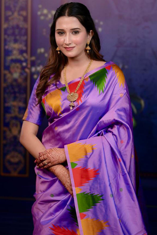Lavender Soft Silk Saree with Multicolor Designer Border Rich Zari Pallu