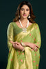 Light Green Soft Silk Saree with Floral Embroidery Gold Zari Border