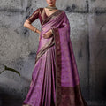 Purple Banarasi Silk Saree with Maroon Zari Border Traditional Saree