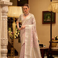 Pastel Pink Gold Banarasi Silk Saree with Rich Zari Weaving Saree 