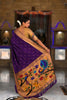 Deep Purple Cotton Silk Saree Golden Border Peacock Floral Designer Pallu