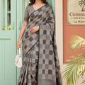 Taupe Brown Checked Cotton Saree Woven Border Stylish Cotton Saree