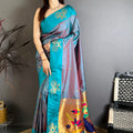 Teal Blue Soft Silk Saree with Contrast Designer Pallu and Zari Work