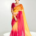 Elegant Yellow Pink Ombre Organza Saree with Designer Blouse 