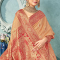 Golden Banarasi Silk Saree with Heavy Red Zari Work and Blouse