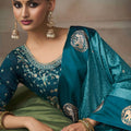 Teal Blue Silk Saree with Heavy Zari Border Traditional Saree