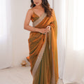 Olive Green Copper Organza Saree Designer Embroidered Border 