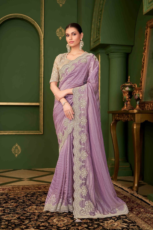 Lavender Saree Gold Traditional Silk Saree  Festive Wear
