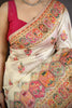 Off White Soft Silk Saree Pink Gold Traditional Woven Border