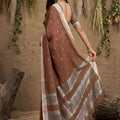 Coffee Brown Cotton Linen Saree with Silver Zari Border