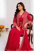 Rani Pink Designer Saree Heavy Embroidered Jacket Golden Border