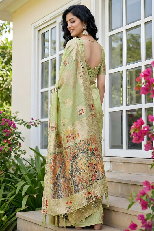 Pastel Green Banarasi Silk Saree with Rich Woven Zari Pallu