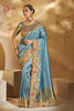 Sky Blue Banarasi Silk Saree Royal Motif Border Designer Saree