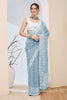 Elegant Pastel Blue Floral Printed Saree Party Wear Saree