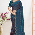 Teal Blue Dual Tone Silk Saree with Zari Embroidered Border Buti Work