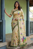 Cream Printed Linen Silk Saree with Multicolor Floral Leaf Design