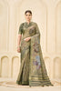 Elegant Sage Green Floral Printed Linen Cotton Saree