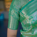 Mint Green Banarasi Silk Saree Floral Zari Weaving Woven Border
