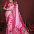 Pink Tie-Dye Silk Saree with Rani Pink Gold Woven Border 