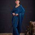 Teal Blue Embroidered Silk Saree with Designer Blouse