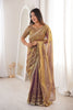 Copper Brown Organza Silk Saree Golden Thread Embroidery Designer Blouse