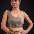 Golden Grey Tissue Silk Saree with Subtle Zari Butti Work