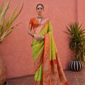 Lime Green and Orange Banarasi Silk Saree with Rich Zari  Designer Blouse