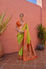Lime Green and Orange Banarasi Silk Saree with Rich Zari  Designer Blouse